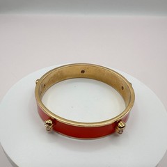 Vintage Y2K Juicy Couture Gold Tone Skull Clear Glass Bangle Bracelet Jewelry