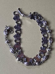 Vintage Lot of Silvertone Flat Heart Link & Tiny Ridged Round & Pinched Oval Bea