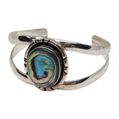 Vintage Taxco Mexico Sterling Silver Abalone Cuff 39g