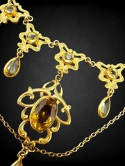 Antique Art Nouveau Goldtone Citrine Glass Festoon Choker Pendant Necklace