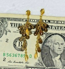 Vintage Italian Solid 14k Yellow Gold Smoky Quartz topaz Briolite Drop Earrings