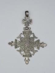 Vintage Ethiopian Cross Pendant Birds Large 5” Heavy 42g Silver Hinged Bale