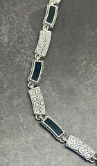 Vintage Napier Silver Tone Swirl And Black Enamel Link Necklace 16-18”