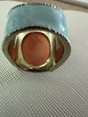 Vintage Amedeo Cameo Ring Gold Tone Sea foam Blue Band & Rhinestones