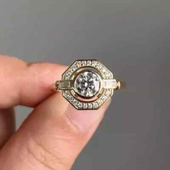 Art Deco Vintage Round Cut Lab Created Diamond 14K Gold Finish Engagement Ring