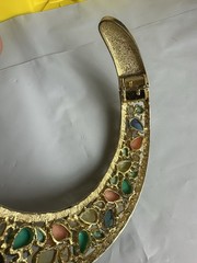 VTG Pastel Fruit Salad Collar Necklace with Carved Art Glass Stones Set