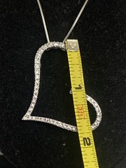 New X-Large 925 Sterling Silver Slanted Heart CZ Charm Necklace Box Chain 18”
