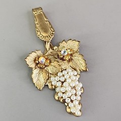 Vintage Artisan Pendant Clip Earrings Set Seed Pearl Grapes AB Repurposed