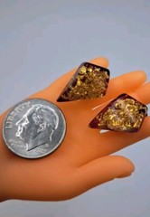Vtg Lot (2) Pairs Clip Twist On Earrings Gold Tone Fleck Resin Aurora Borealis