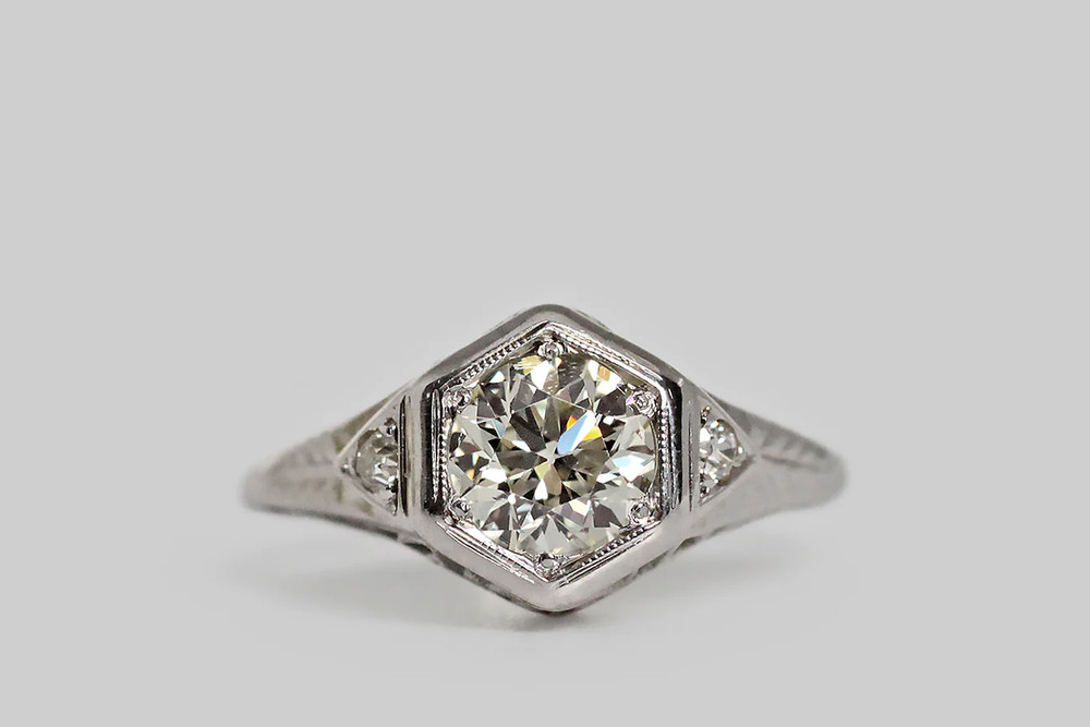 1.35Ct White Round Cut Simulated Diamond Vintage Antique Style 925 Silver Ring