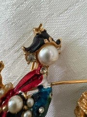 ART Arthur Pepper Asian Figural Brooch • Bird Cage • Enamel • Pearl Face