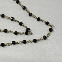 Designer Glass Bead Necklace R&R Coin Charm Chain Links Black Facet Retro 28″
