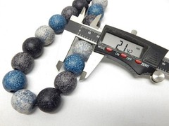 Vintage Clay Pottery Bead Necklace Multicolor 21mm Beads, Tie Back Leather Chord