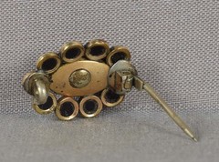 Victorian GILDED BROOCH pearl & black onyx