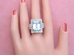 ESTATE ART DECO 10ct AQUAMARINE 1.35ctw DIAMOND PLATINUM STATEMENT COCKTAIL RING