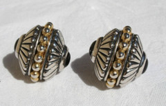 Modernist Earrings Clip-on Black Cabochon Silver Gold Tone MCM