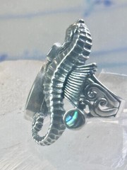 Vintage Seahorse ring animal abalone band size 6 sterling silver women