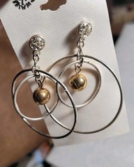 6 Pairs NEW VINTAGE DANGLE HOOPS EARRINGS PIERCED DROP BIG CLASSIC • OLD STOCK