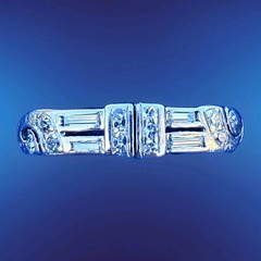 Original EARTH MINED DIAMOND Deco Wedding BAND Antique SOLID PLATINUM Ring S 5.5