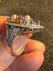 Ross-Simons Multi-Gemstone and Pearl Teardrop Ring with Matching Pendant Slide