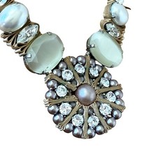 Tata Statement Necklace Pearls & Crystals Vintage Style Beaded Chain Elegant