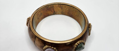 Vintage Brass and Bone with gemstones Bangle bracelet