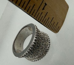 ESTATE VINTAGE 18K WHITE GOLD FILLED MULTI ROW BAND DIAMANTE BEADED RING SIZE 8