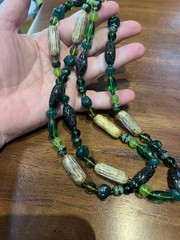 Vintage Green Art Glass Bead 28in Necklace 1960s Old Stock