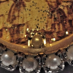 RARE VTG Maximal Art Signed Victorian Christmas Scene Brooch Faux Pearl Frame