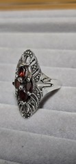 Vintage Art Deco Sterling Silver Marcasite And Garnet Marquise Shape Ring Sz 7