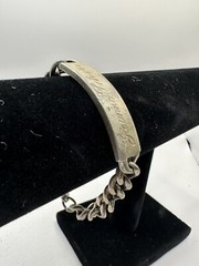Sterling Silver Vintage Identity ID Bracelet, “Jeanne Petersen” 8-inch Curb