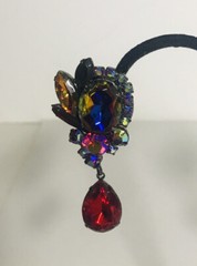 Vintage Juliana DeLizza And Elster Dangle Watermelon Red Rhinestone Earrings