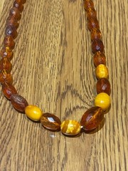 🔥Antique Vintage Genuine Amber Necklace Beads On String Butterscotch Egg Yolk36