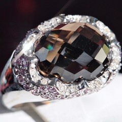 14k white gold sz 6.5 ring 9.02ct fancy smoky quartz pink sapphire diamond 6.2gr