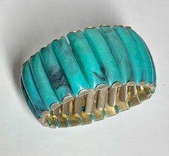 Vintage 50s Accordion Aqua Marbled Lucite Segment Expansion Cuff Bracelet