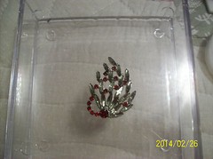 Navette Cut Lovely Vintage Brooch with Smoked & Red Rhonestones