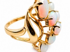 Modernist 14K Gold Opal Cluster Ring 12 Natural Opals Size 7.75 Vintage Fire!