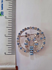 D’Or Sterling Silver Brooch Pendant & Earrings w/rhinestones & aquamarine