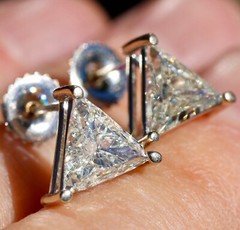 14K SOLID WHITE GOLD 2.43cttw Trillion Cut Natural Diamond STUD POST EARRINGS