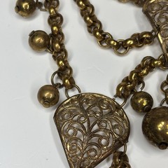 Vintage Brass Filigree Festoon Bib Necklace Victorian Revival Hollow Ball Drops