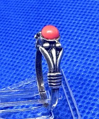 A24 Antique Filigree 925 Silver Ring size 5.25 Red Coral 1920s Italy