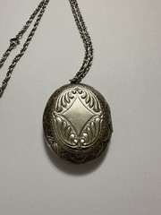 Vintage Locket Double Sided Silver Tone Necklace Large #004 Engraving