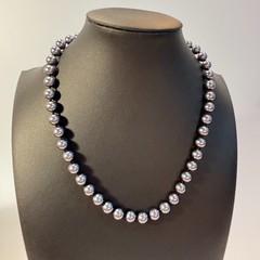 Pearl Necklace Vintage Mid Century Classic Jewelry Black Silver Tone