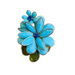 VTG Estate W. Germany Pin Brooch Blue Flower Rhinestone Celluloid Large Signed