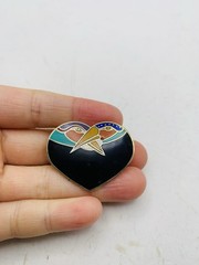 Vintage Signed Laurel Burch Rainbow “Bird Heart” Toucan Cloisonné Enamel Brooch