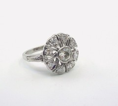 Stunning Vintage Floriform OEC Diamond Platinum Cocktail Ring–Milgrain Edging
