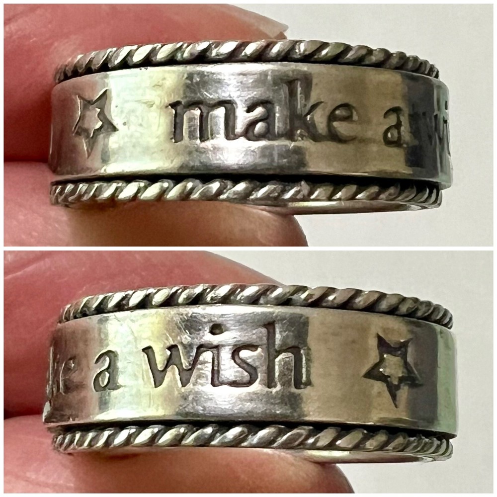 Vintage Signed T&T 925 Sterling Silver MAKE A WISH Spinner Band Ring Size 6.75