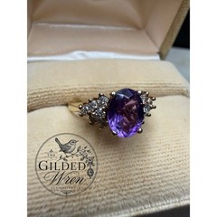 Timeless Vintage 10K Gold Natural Amethyst & Diamond Ring | Size 7