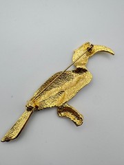 Vintage Bird Brooch Black Enamel Hornbill Toucan Rhinestone Eye Figural Animal