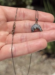 Y2K Era Vintage Sterling Silver Sparkly CZ Dolphin Pendant Necklace Box Chain
